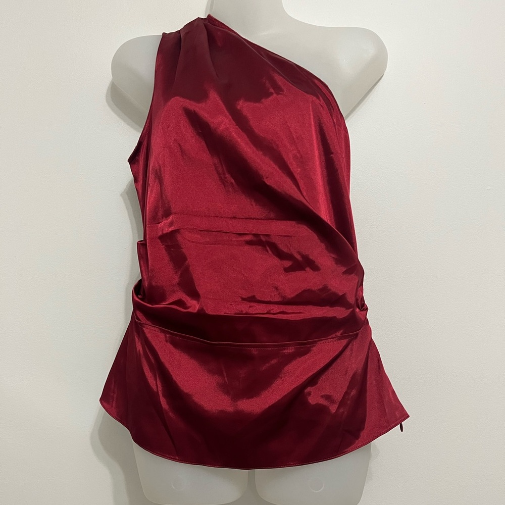 Elegant Red Satin One-Shoulder Top